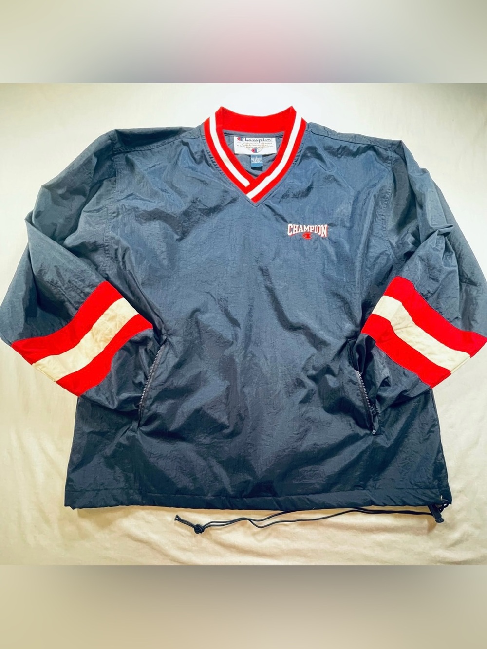 Champion Vintage Pullover Windbreaker Jacket Men’s Large Embroidered Logo Retro